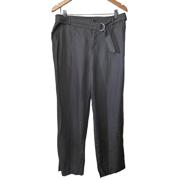 TAHARI Women's Charcoal Gray Belted High Rise Flare Leg Career Dress Pants 12 - Picture 1 of 9